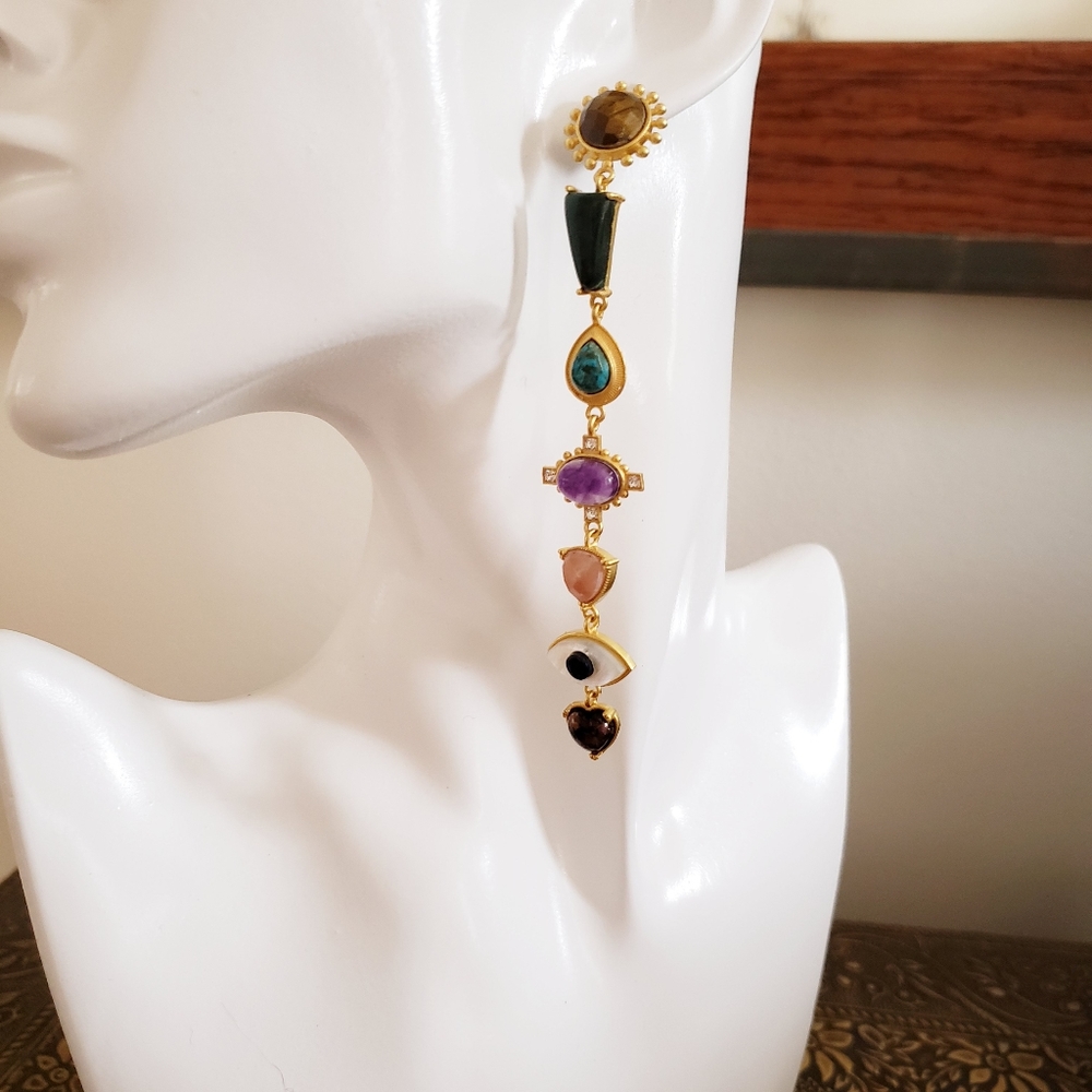 Zariin Chakra Dangling Shoulder Duster Earrings - Picture 6 of 14